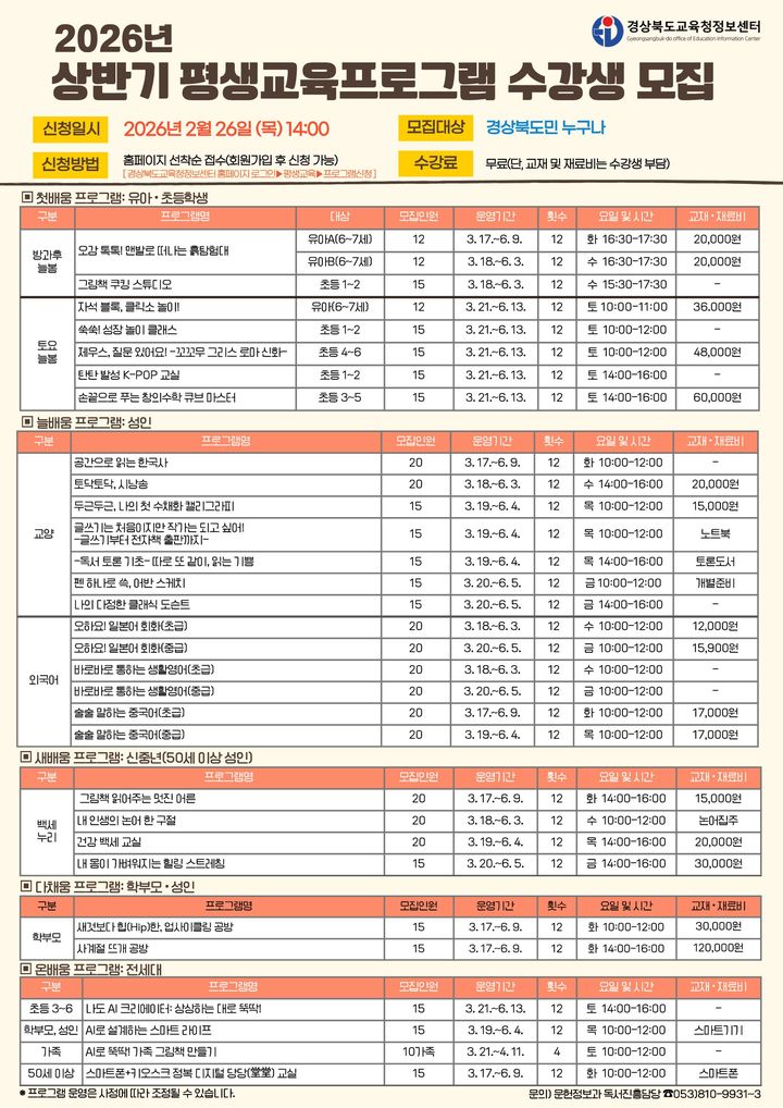 경북교육청정보센터, 평생교육프로그램 수강생 모집 (사진=정보센터 제공) *재판매 및 DB 금지