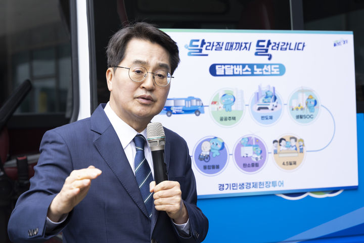 [수원=뉴시스] 24일 오후 경기융합타운 내 부지에서 김동연 지사가 민생경제 현장투어 '달라질 때까지 달려갑니다' 프로젝트 소개를 하고 있다. (사진=경기도 제공) 2026.02.24. photo@newsis.com *재판매 및 DB 금지