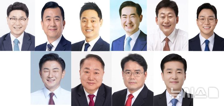 [의정부=뉴시스] 윗줄 왼쪽부터 더불어민주당 김원기, 심화섭, 오석규, 안병용, 임근재, 정진호, 아랫줄 왼쪽부터 국민의힘 김동근, 박성복, 조국혁신당 장수봉, 진보당 이준일.(사진=뉴시스 DB) photo@newsis.com