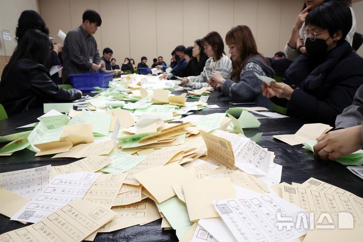 [부산=뉴시스] 하경민 기자 = 제9회 전국동시지방선거(6월3일)를 앞두고 지난달 24일 부산 해운대구 벡스코 제2전시장에서 부산시선거관리위원회 및 구·군 선관위 직원 120여 명이 개표관리 실무능력을 높이기 위한 모의 개표를 진행하고 있다. 이번 지방선거 개표과정에서는 7종류의 투표지를 분류하고 유·무효를 가리며, 더불어 분류기를 거친 투표지를 심사·집계부에서 개표사무원이 손으로 일일이 확인하는 절차인 수검표도 실시된다. 2026.02.24. yulnetphoto@newsis.com