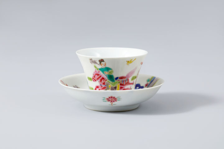  청 옹정년제 분채 기마인물문 잔과 잔탁 *재판매 및 DB 금지