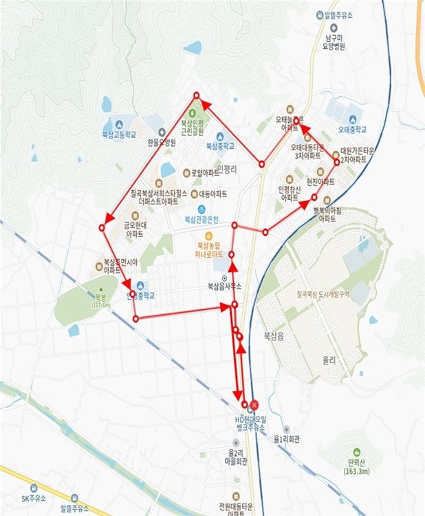 [칠곡=뉴시스] 순환버스 노선도. (사진=칠곡군 제공) 2026.02.26 photo@newsis.com *재판매 및 DB 금지