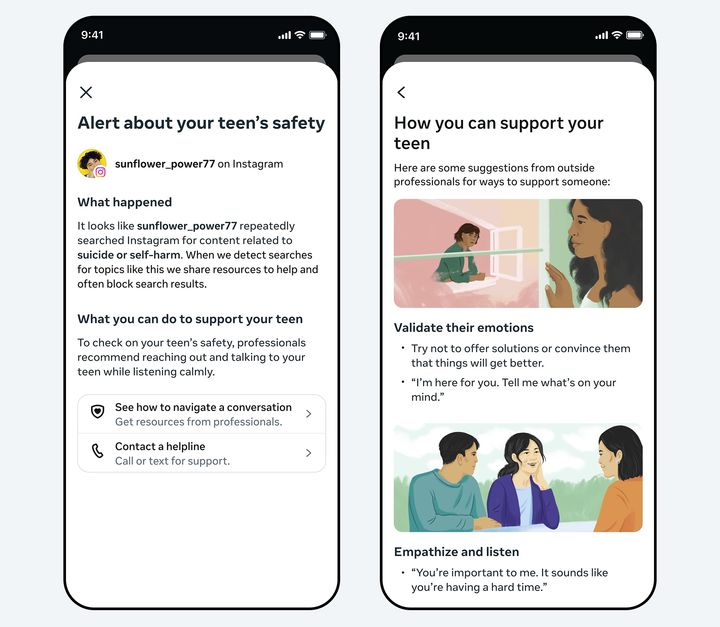 [서울=뉴시스] 인스타그램이 청소년 이용자 보호를 위해 일정 시간 안에 '자살', '자해' 등 관련 용어를 반복 검색할 경우 부모 등 보호자에게 즉시 알리는 기능을 26일(현지 시간) 도입했다. 2026.02.27. (사진=메타 블로그) *재판매 및 DB 금지