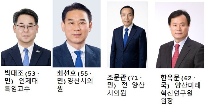[양산=뉴시스] 민주당과 국민의힘 출마 선언과 공약을 발표한 양산시장 예비후보들. (사진=뉴시스 DB). photo@newsis.com *재판매 및 DB 금지