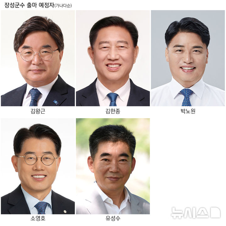 [장성=뉴시스] 제9회 전국동시지방선거 장성군수 출마 예정자들. 가나다순. (그래픽=최희영) photo@newsis.com