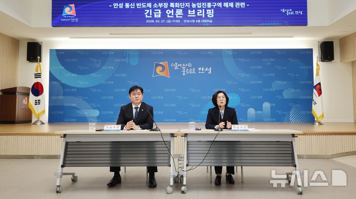 [안성=뉴시스] 윤종군 국회의원(사진 왼쪽) 김보라 시장(사진 오른쪽) (사진=안성시 제공) 2026.02.27,photo@newsis.com 