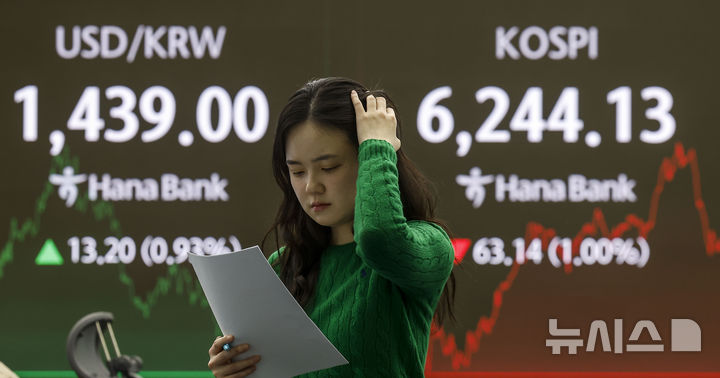 [서울=뉴시스] 정병혁 기자 = 지난 27일 서울 중구 하나은행 딜링룸 전광판에 코스피 등 종가가 나타나있다. 2026.02.27. jhope@newsis.com