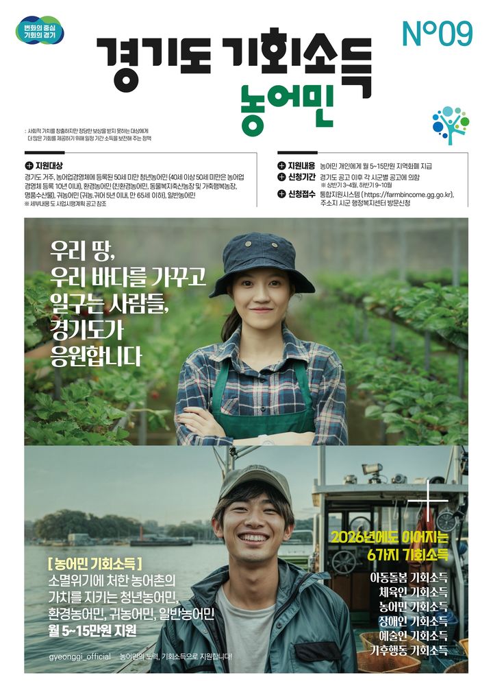 경기도 '농어민 기회소득' 3일부터 접수…26개 시군 확대