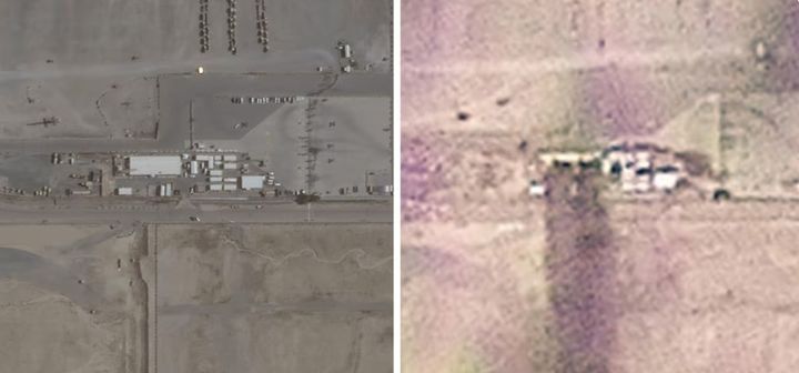 [서울=뉴시스] 이란의 1일 공격으로 미군 병사들이 사망한 쿠웨이트 미군 기지의 공습 전후의 플래닛랩스 촬영 사진. 왼쪽은 지난해 6월 26일, 오른쪽은 1일 촬영됐다.(출처: CNN) 2026.03.03. *재판매 및 DB 금지