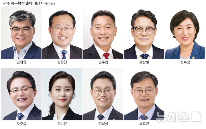 [광주=뉴시스] 제9회 전국동시지방선거 광주 북구청장 출마 예정자들. 가나다순. (그래픽=최희영) photo@newsis.com