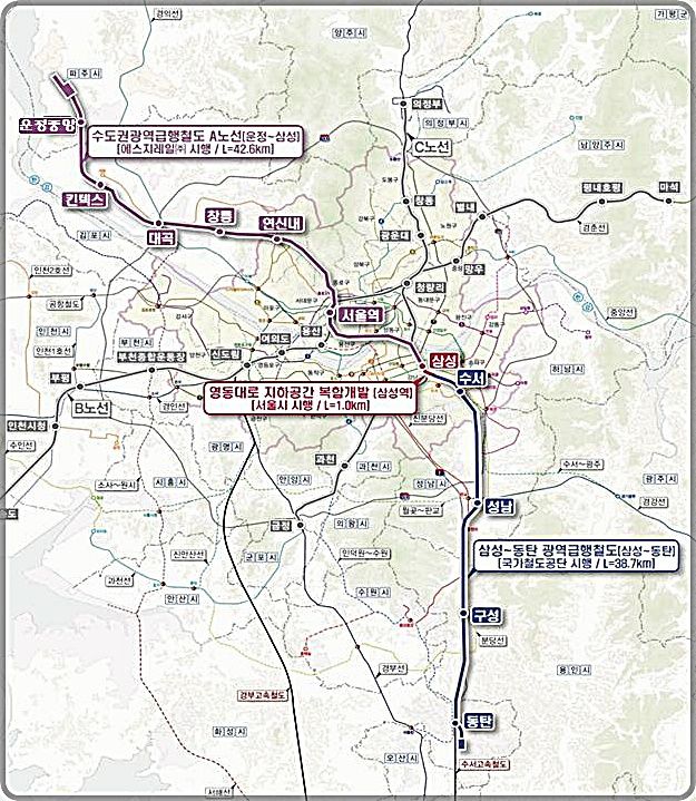 [대전=뉴시스] GTX-A 노선도.(사진=국가철도공단 제공) *재판매 및 DB 금지