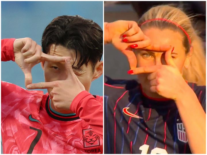 [뉴시스] 미국 여자축구 대표팀 주장 린지 힙스(31·올림피크 리옹 페미닌)가 손흥민의 시그니처 '찰칵' 세리머니를 선보여 화제를 모으고 있다. (사진=SNS 캡처) *재판매 및 DB 금지