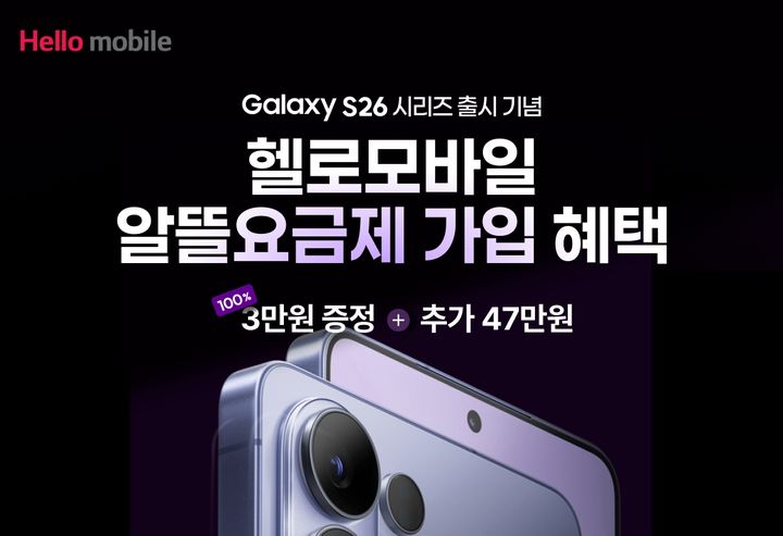 [서울=뉴시스] LG헬로비전 헬로모바일이 직영몰에서 갤럭시 S26 출시 기념 알뜰폰 프로모션을 시행, 최적의 유심·이심(eSIM) 요금제를 추천하고 다채로운 가입 혜택도 제공한다고 4일 밝혔다. (사진=LG헬로비전 제공) 2026.03.04. photo@newsis.com *재판매 및 DB 금지