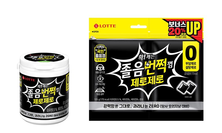 [서울=뉴시스] 롯데웰푸드가 무카페인·무설탕 신제품 '졸음번쩍껌 제로제로’'를 출시한다.(사진=롯데웰푸드) *재판매 및 DB 금지