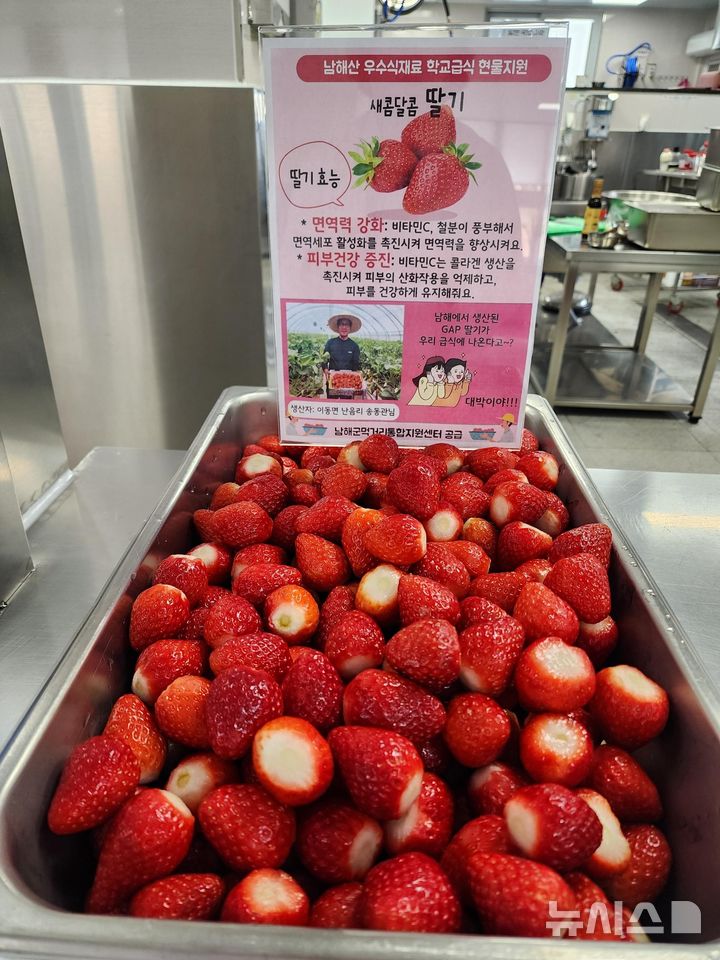 남해군 학생들, 딸기먹는다…30개 학교에 급식으로 공급 