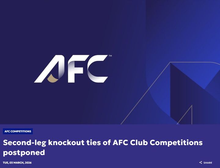[서울=뉴시스] 아시아축구연맹(AFC), 2025~2026시즌 챔피언스리그 엘리트(ACLE) 16강, 챔피언스리그2(ACL2) 및 챌린지리그 8강 일정 연기. (사진=AFC 홈페이지 캡처) 2026.03.04. photo@newsis.com *재판매 및 DB 금지