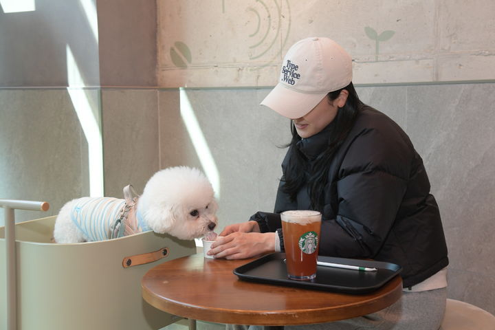 [서울=뉴시스] 김용재 식약처 처장은 4일 스타벅스 구리갈매 DT점을 방문해 "반려동물과 함께 음식점을 이용하려는 소비자는 먼저 출입구의 표시판 또는 안내문을 확인하고, 영업자는 반려인과 비반려인이 모두 안심하고 음식점을 이용할 수 있도록 필요한 조치를 철저히 해야한다"라고 말했다. (사진=식약처 제공) 2026.03.04. photo@newsis.com *재판매 및 DB 금지