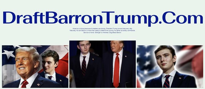 [서울=뉴시스] '배런 트럼프를 징집하라'는 의미의 풍자 웹사이트 DraftBarronTrump.com. (사진출처: Draftbarrontrump.com 캡처)2026.03.04.