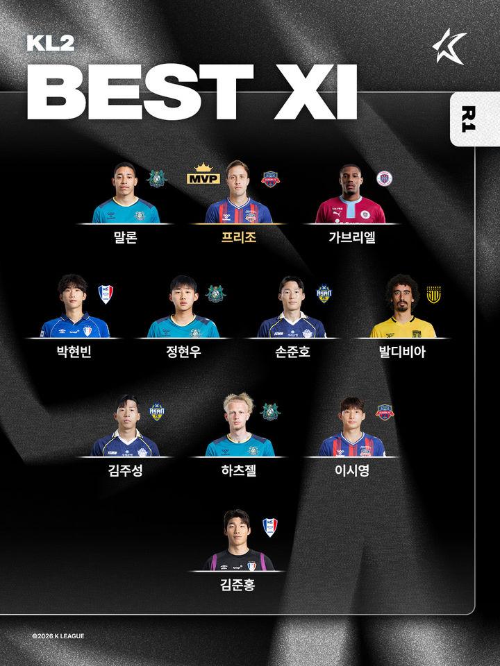 [서울=뉴시스] 하나은행 K리그2 2026 1라운드 베스트11. (사진=한국프로축구연맹 제공) *재판매 및 DB 금지