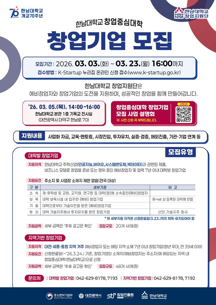 [대전=뉴시스] 한남대 '창업중심대학 지원사업' 설명회 포스터. (사진=한남대 제공) 2026.03.04. photo@newsis.com *재판매 및 DB 금지