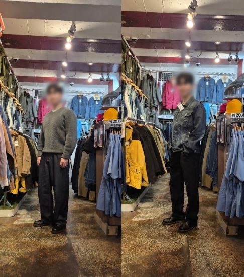 [서울=뉴시스] 왼쪽은 기자의 평상시 복장, 오른쪽은 서울 동묘 일대에서 고른 빈티지 의류로 완성한 코디. 문준호 인턴기자 *재판매 및 DB 금지