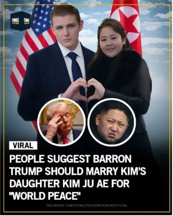 [뉴시스] 중동 정세 악화 속 SNS에서 화제가 되고 있는 배런 트럼프와 김주애 관련 풍자 게시물. (사진=X 캡처) *재판매 및 DB 금지