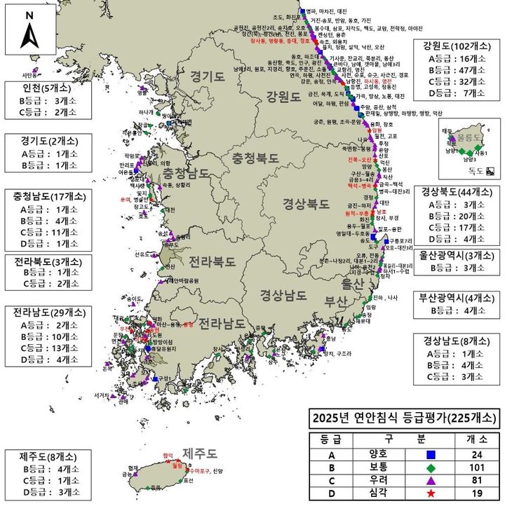 [서울=뉴시스] 2025년 연안침식 실태조사 분석지구. (사진=해양수산부 제공) 2026.03.05. photo@newsis.com *재판매 및 DB 금지