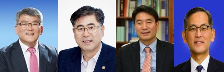 [예천=뉴시스] 예천군수 출마자들. 왼쪽부터 김학동 예천군수, 도기욱 경북도의원, 안병윤 전 부산시 행정부시장, 윤동춘 전 경북경찰청장. 2026.03.05. photo@newsis.com *재판매 및 DB 금지