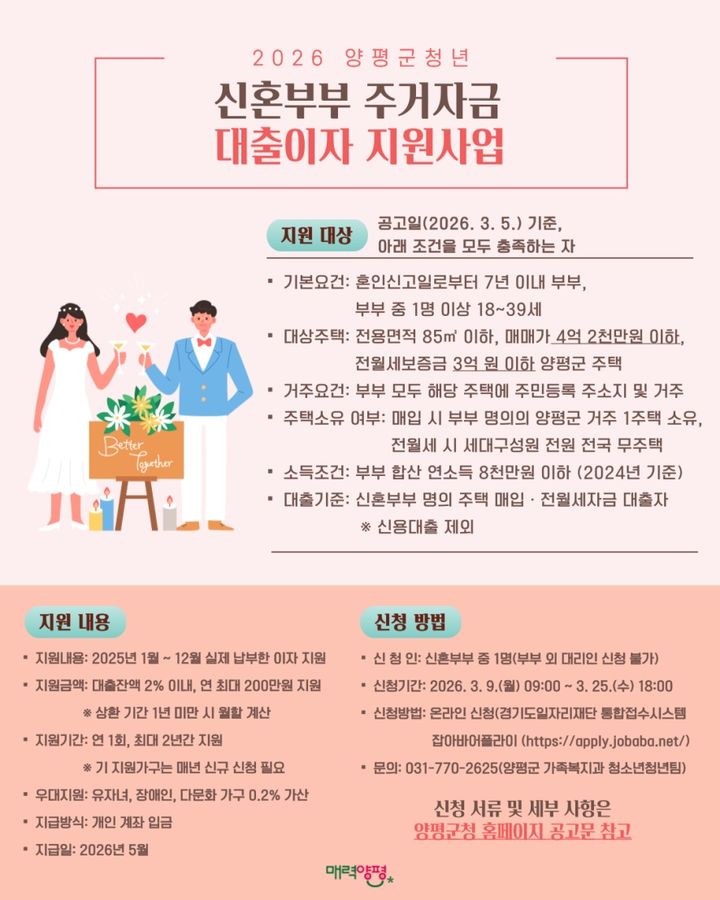 신혼부부 주거자금 대출이자 지원사업 안내. (사진=양평군 제공) photo@newsis.com *재판매 및 DB 금지