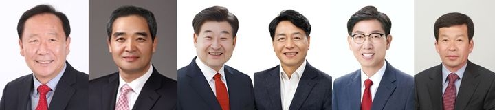 [봉화=뉴시스] 봉화군수 선거 출마자들. 왼쪽부터 박현국 봉화군수, 김동룡 전 봉화부군수, 박만우 봉화농협 조합장, 최기영 국민의힘 경북도당 부위원장, 홍성구 전 김천시장 권한대행, 이상식 전 봉화군의원. 2026.03.05. photo@newsis.com *재판매 및 DB 금지