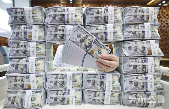 [서울=뉴시스] 김근수 기자 = 달러화 표시 외국환평형기금채권(이하 외평채) 신규 발행 및 운용수익으로 지난달 외환보유액이 증가한 가운데 5일 서울 중구 을지로 하나은행 본점 위변조센터에서 직원이 달러를 들어보이고 있다.한국은행에 따르면 국민연금과의 외환스압을 비롯한 시장 안정화 조치, 기타 통화 외화자산의 미국 달러 환산액 감소 등에도 지난달 외환보유액은 4276억2000만 달러로 직전 월(4259억1000만 달러) 대비 17억2000만 달러 늘어났다고 밝혔다. 2026.03.05. ks@newsis.com