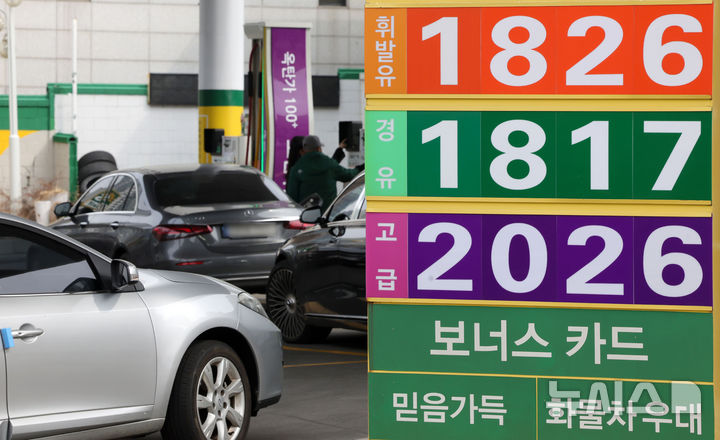 [서울=뉴시스] 홍효식 기자 = 중동 사태로 인해 국제 유가 변동성이 커진 가운데, 전국 휘발유 가격이 3년 7개월 만에 1,800원을 돌파했다. 5일 한국석유공사 유가정보시스템 오피넷에 따르면 오전 10시 기준 전국 평균 휘발유 가격은 전날보다 리터당 29.6원 오른 1,807.1원으로 집계됐다. 서울 평균 휘발유 가격은 어제(4일)보다 31.8원 오른 1,874.4원을 기록했다. 경유 전국 평균 가격은 하루 만에 56.5원 오른 1,785.3원, 서울 평균 가격은 61.4원 상승해 1,865.4원이다. 5일 서울 시내 한 주유소에 유가 정보가 표시돼 있다. 2026.03.05. yesphoto@newsis.com