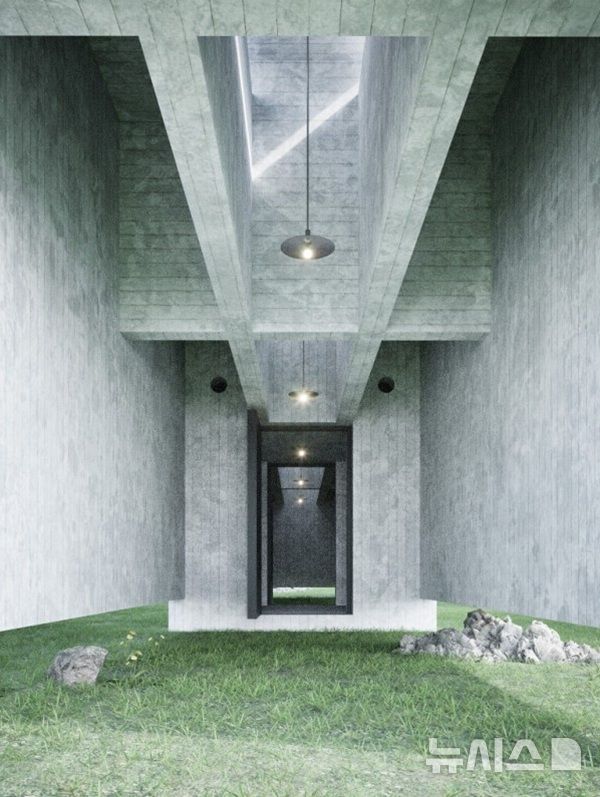 [서울=뉴시스] 콘크리트 파빌리온 국제공모전의 한미글로벌 건설전략연구소 전채은 프로 수상작(One Foot Pavilion)의 투시도