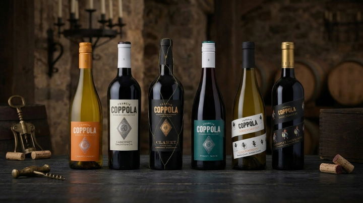 코폴라 왼쪽부터 다이아몬드 콜렉션 샤르도네, 카베르네소비뇽, 클라렛, 피노누아, 디렉터스컷 샤르도네, 디렉터스컷 카베르네소비뇽 (사진=아영FBC 제공) *재판매 및 DB 금지