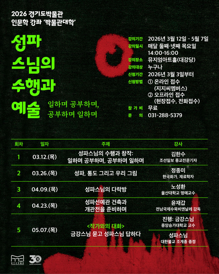 경기도박물관, 박물관대학 운영...'성파스님 특별전' 연계 - 뉴스 썸네일 이미지