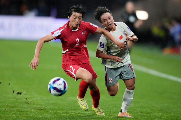 [시드니=AP/뉴시스] 북한 여자 축구대표팀, 중국과의 2026 아시아축구연맹(AFC) 여자 아시안컵 조별리그 B조 최종 3차전에서 1-2 역전패. 2026.03.09.