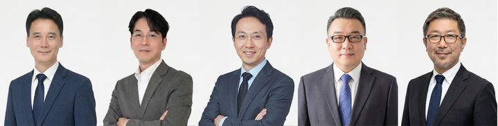 [서울=뉴시스] 미용의료 전문기업 원텍은 글로벌 사업 확대와 기술 경쟁력 강화를 위해 삼성과 글로벌 기업 출신 임원들을 영입했다. (왼쪽부터)김영철 글로벌 영업총괄 상무, 김기중 동남아 총괄 상무, 민욱 판교 연구소장 상무, 제이슨 김 미국 법인장, 다나카 야스히토 일본 법인장. (사진=원텍 제공) 2026.03.09. photo@newsis.com *재판매 및 DB 금지