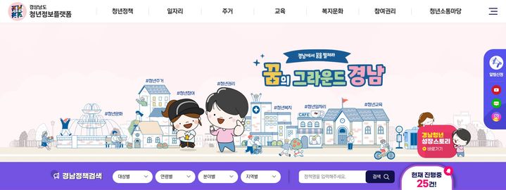 경상남도 청년정보플랫폼 초기화면. *재판매 및 DB 금지