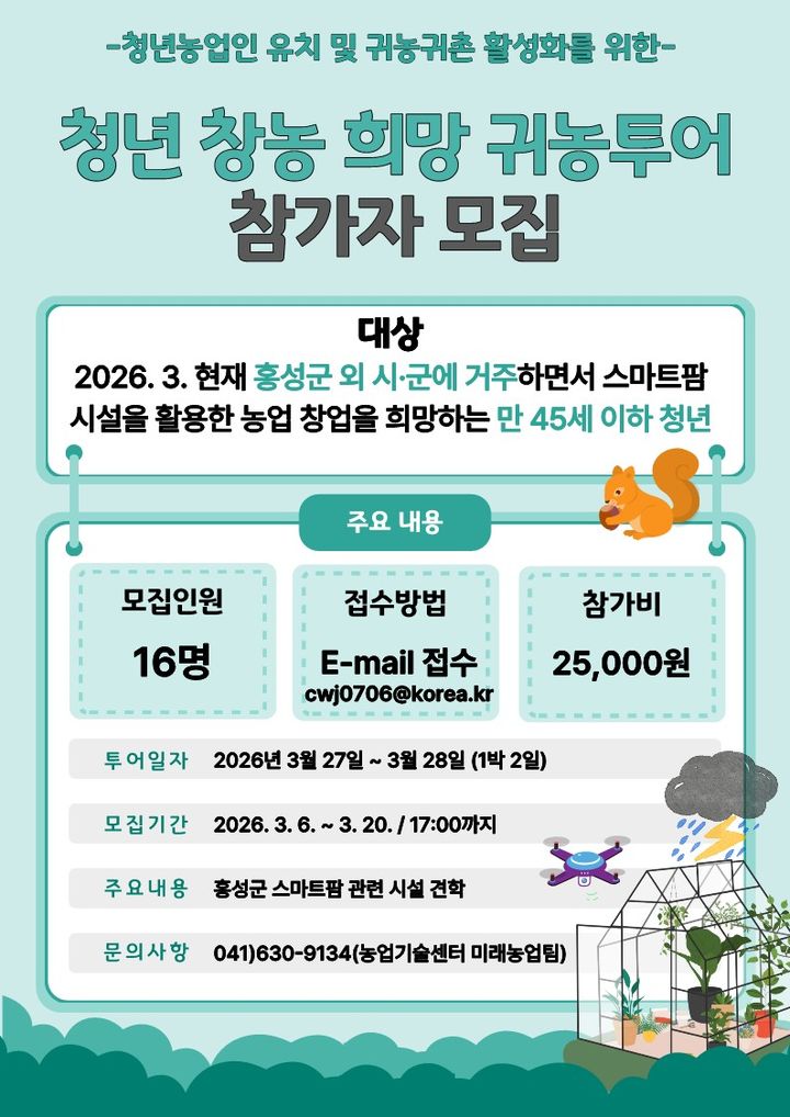 [홍성=뉴시스] 홍성군, 청년 창농 희망 귀농투어 희망자 모집. *재판매 및 DB 금지