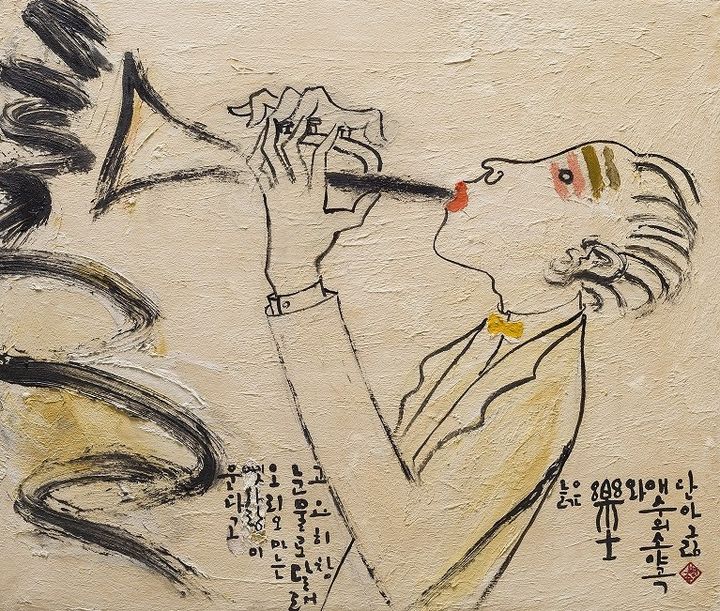 [남원=뉴시스] 김병종 작가 드로잉 작품 '늙은 악사와 애수의 소야곡(1998)'. *재판매 및 DB 금지