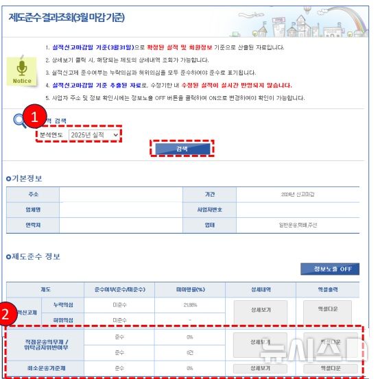 [서울=뉴시스] 화물운송실적 관리시스템(FPIS) 결과 조회 화면. (자료= 한국교통안전공단 제공)