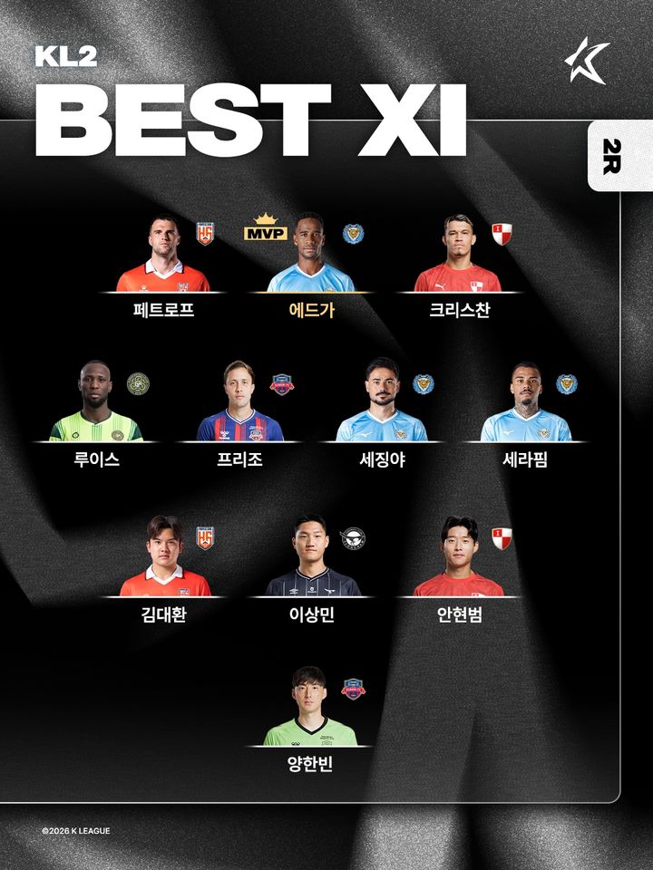 [서울=뉴시스] 하나은행 K리그2 2026 2라운드 베스트11. (사진=한국프로축구연맹 제공) *재판매 및 DB 금지