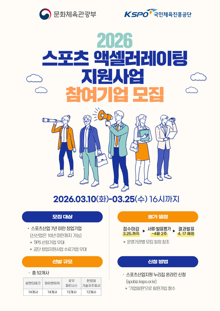 [서울=뉴시스] 국민체육진흥공단이 스포츠산업 창업 지원 사업 및 액셀러레이팅 지원 사업에 함께할 기업을 모집한다. (사진=체육공단 제공). 2026.03.10. *재판매 및 DB 금지