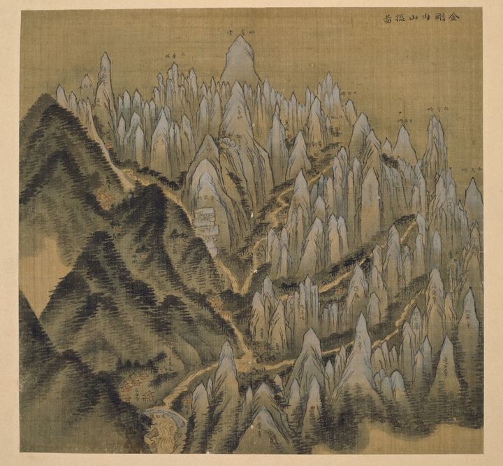 [서울=뉴시스] 정선이 36살에 그린 '금강내산총도'. 23년 후 정선이 그리는 '금강전도'와 비교하면 비교적 정직하게 대상을 그리는 모습이 보인다. (사진=국립중앙박물관 제공) 2026.03.10. photo@newsis.com *재판매 및 DB 금지