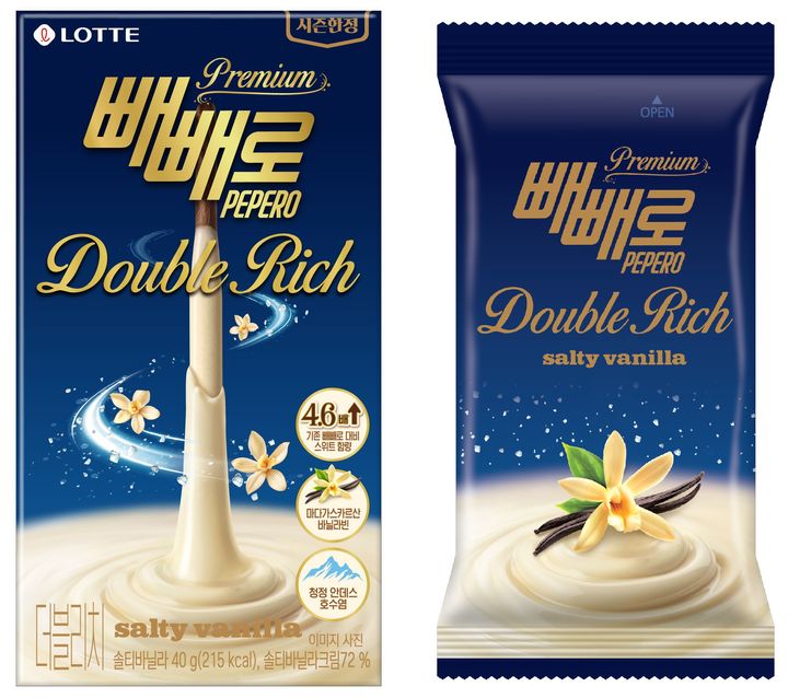 [서울=뉴시스] 롯데웰푸드 빼빼로 더블리치 솔티 바닐라. (사진=롯데웰푸드 제공) *재판매 및 DB 금지