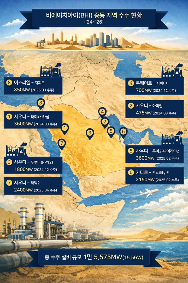 비에이치아이 중동 지역 수주 현황. (자료=비에이치아이) *재판매 및 DB 금지