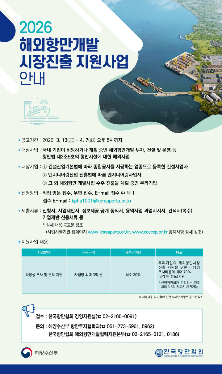 [서울=뉴시스] 해외 항만 개발 시장 진출 지원사업 공모 포스터. (사진=해양수산부 제공) 2026.03.12. photo@newsis.com *재판매 및 DB 금지