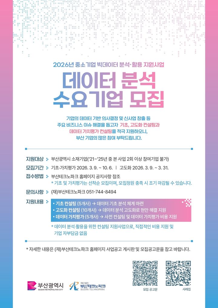 [부산=뉴시스] 중소기업 빅데이터 분석 활용지원사업 참가기업 모집 포스터. (사진=부산테크노파크 제공) 2026.03.12. photo@newsis.com *재판매 및 DB 금지