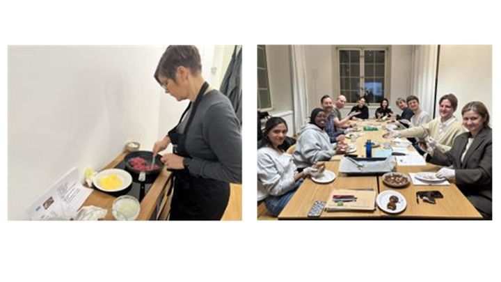 [서울=뉴시스] 주스웨덴한국문화원에서 스웨덴 현지 수강생이 떡국(왼쪽)과 두바이 쫀득 쿠키를 직접 요리하며 조리 과정 언어·문법과 한국 문화를 배우고 있다. (사진=주스웨덴한국문화원 제공) 2026.03.12. photo@newsis.com *재판매 및 DB 금지 