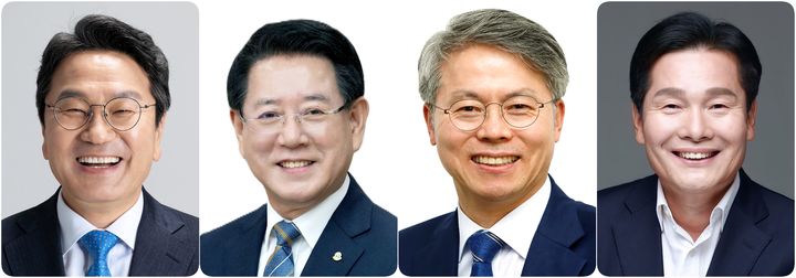 [광주=뉴시스] 조별토론회 A조. 강기정(완쪽부터), 김영록, 민형배, 주철현 경선 후보. 가나다순. (사진=뉴시스 DB). photo@newsis.com *재판매 및 DB 금지